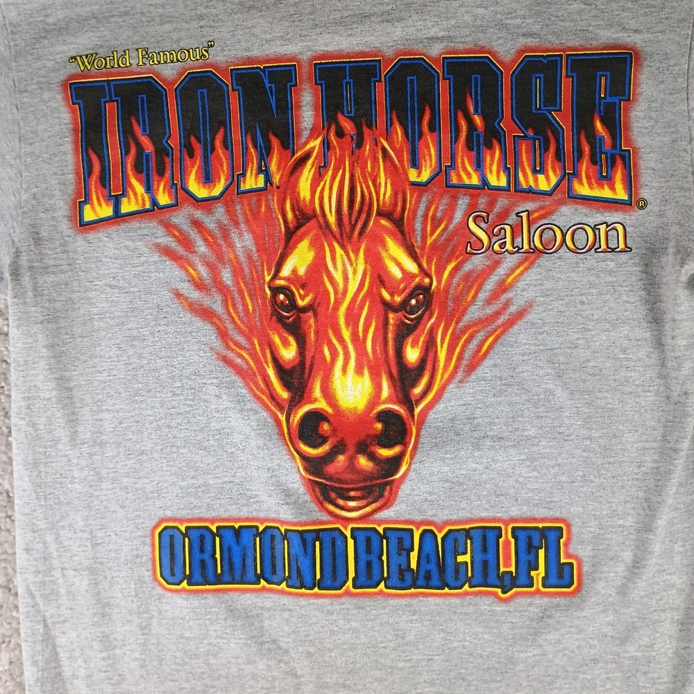 Vtg 90s Iron Horse Saloon Pocket T Shirt M Gray Jensen Made In USA Biker Florida